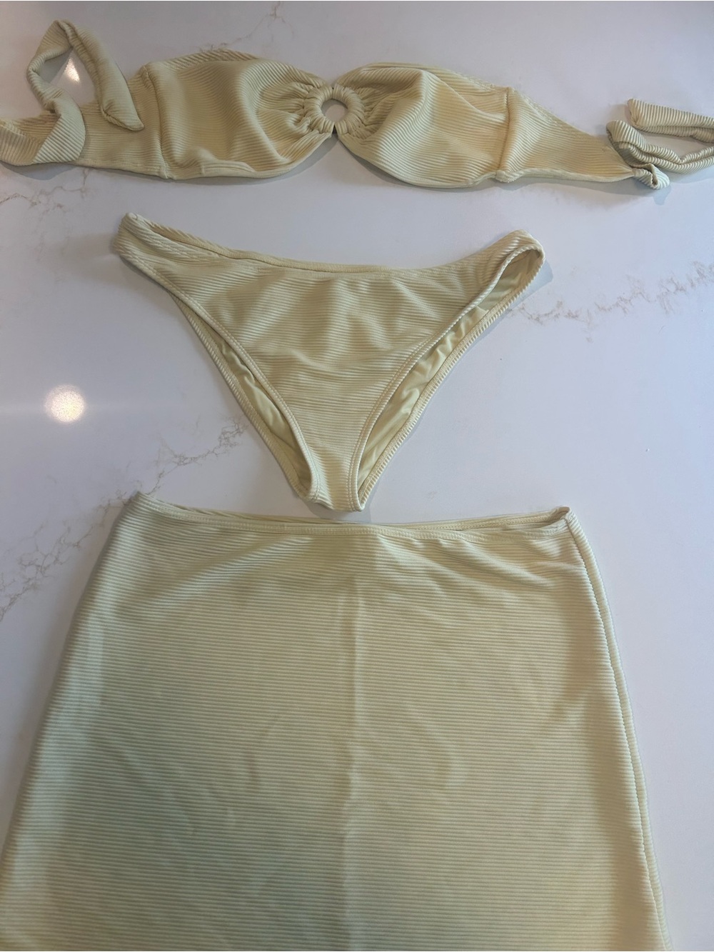 Yellow Bandeau Ring Bikini Top & High-Waist Skirt Set